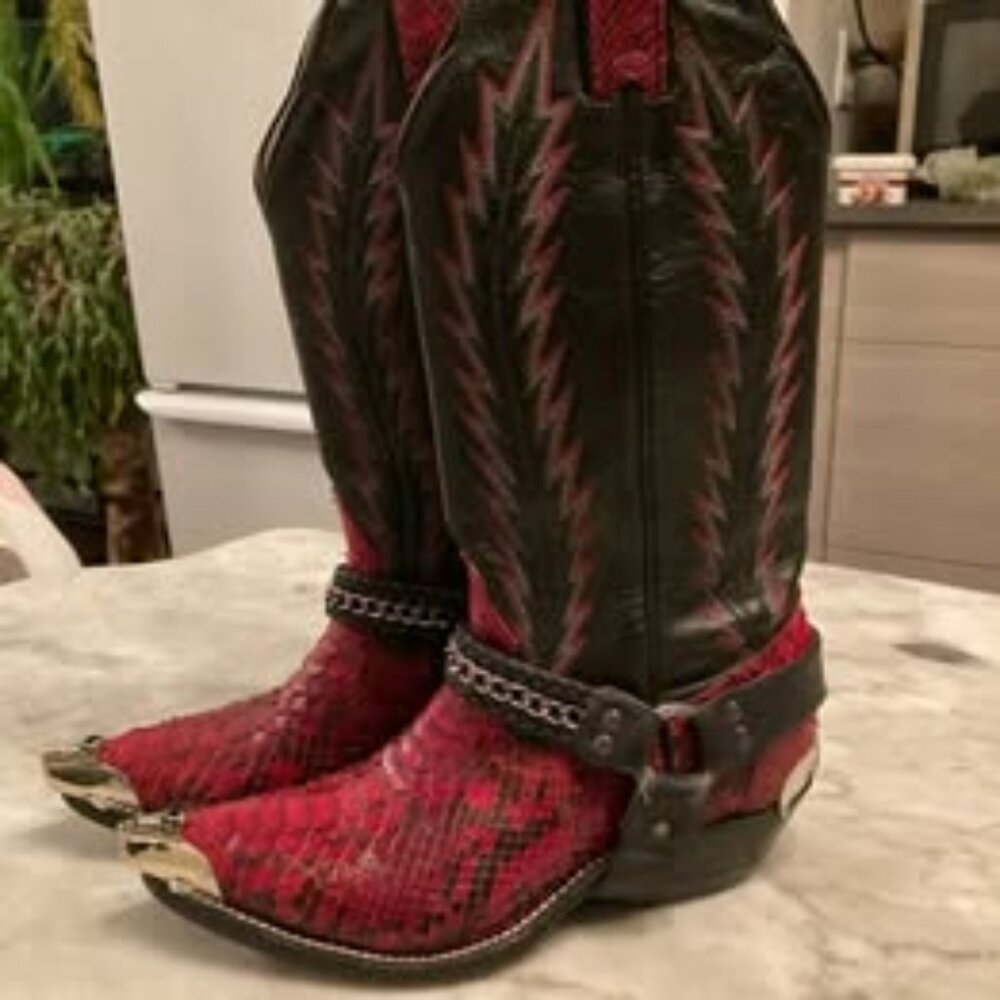 Vtg BOULET cowboy western python red metal tips toe rockabilly womens boots sz 6